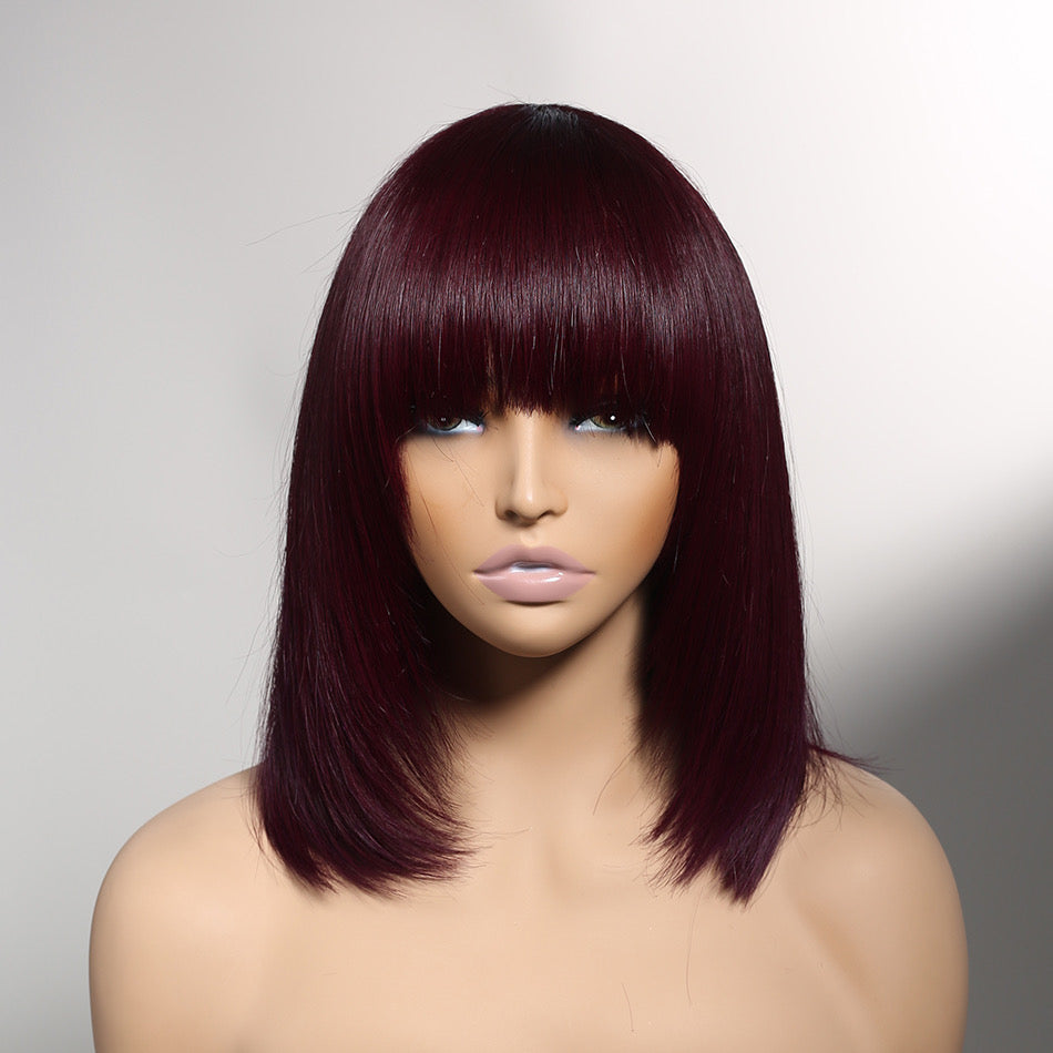 Last Sale: Minimalist Short Bob - Reddish Purple Burgundy Layered Straight with Bangs