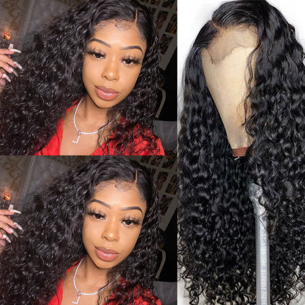 Water Wave 4*4 Lace Closure Wig Natural Black Hot Wave Style 180% Density Human Hair Wigs - arabellahair.com