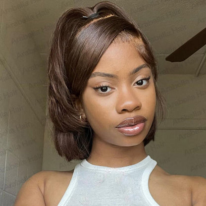 【Bogo Sale】Chestnut Brown Straight Short Bob 13x4 Lace Front Human Hair Wig