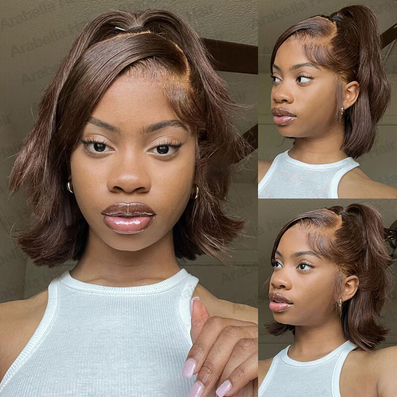 【Bogo Sale】Chestnut Brown Straight Short Bob 13x4 Lace Front Human Hair Wig