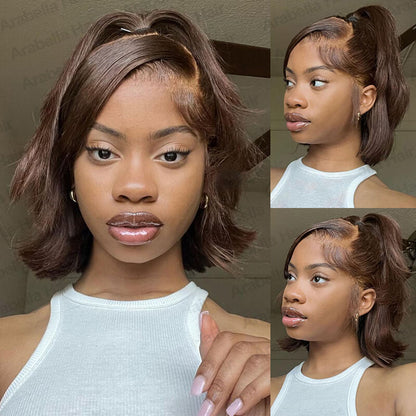 【Bogo Sale】Chestnut Brown Straight Short Bob 13x4 Lace Front Human Hair Wig