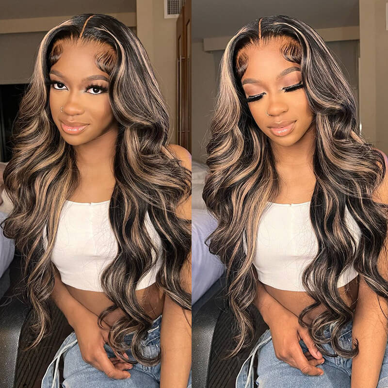 5x5 Lace Body Wave Glueless Colored Human Hair Wigs With Highlights Color