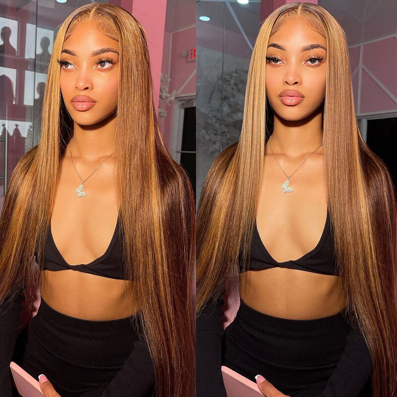 000 4x4 Lace Closure Straight Piano Highlight Colored Wig - Glueless Human Hair Wig