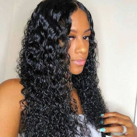 Deep Wave 13*6 Inch Lace Frontal Wig  Natural Black 210% Density Free Part Human Hair - arabellahair.com