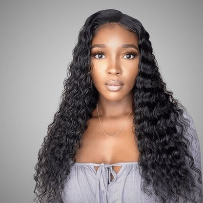 Deep Wave 13*6 Inch Lace Frontal Wig  Natural Black 210% Density Free Part Human Hair - arabellahair.com