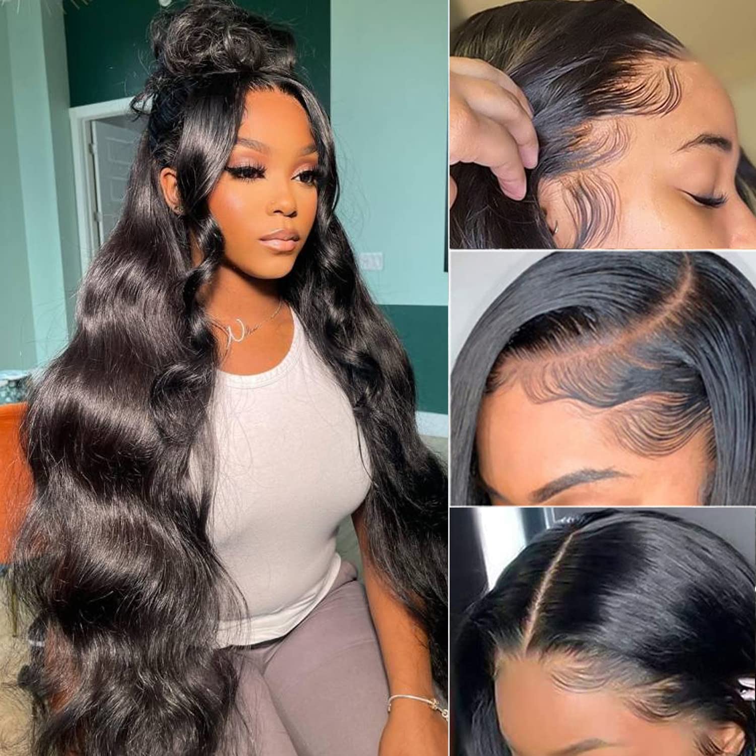 Long Length Body Wave/Straight Natural Black 13x4 Lace Front Human Hair Wigs