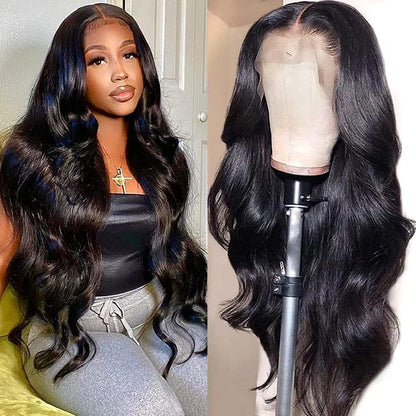 Long Length Body Wave/Straight Natural Black 13x4 Lace Front Human Hair Wigs