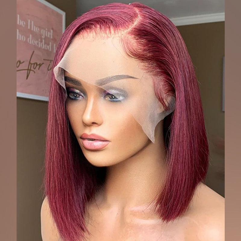 Minimalist Short Bob: Burgundy Red 13x4 Lace Wig Straight Human Hair