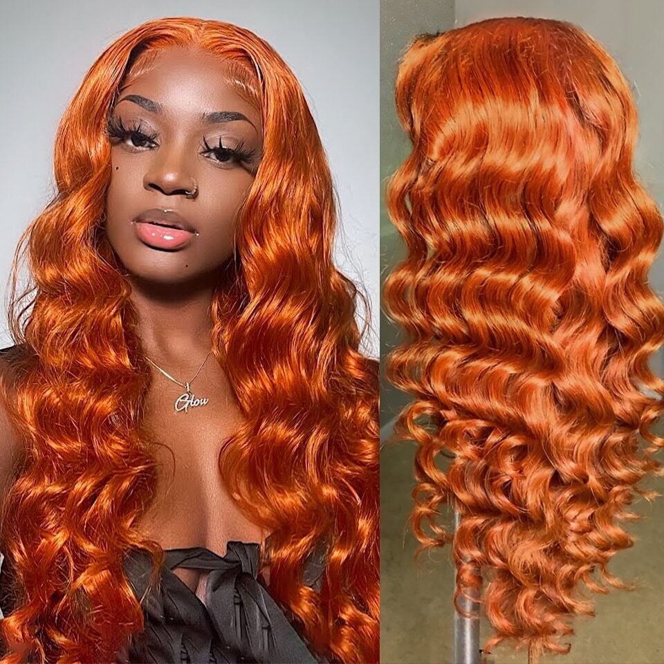 Ginger Orange Color 13x4 Lace Frontal Wig Straight/Body Wave Human Hair Wigs Free Part