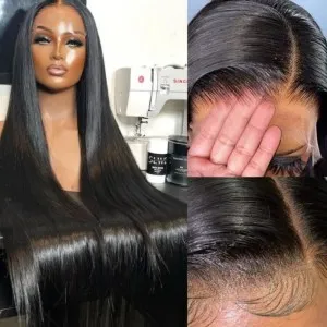 Long Length Body Wave/Straight Natural Black 13x4 Lace Front Human Hair Wigs