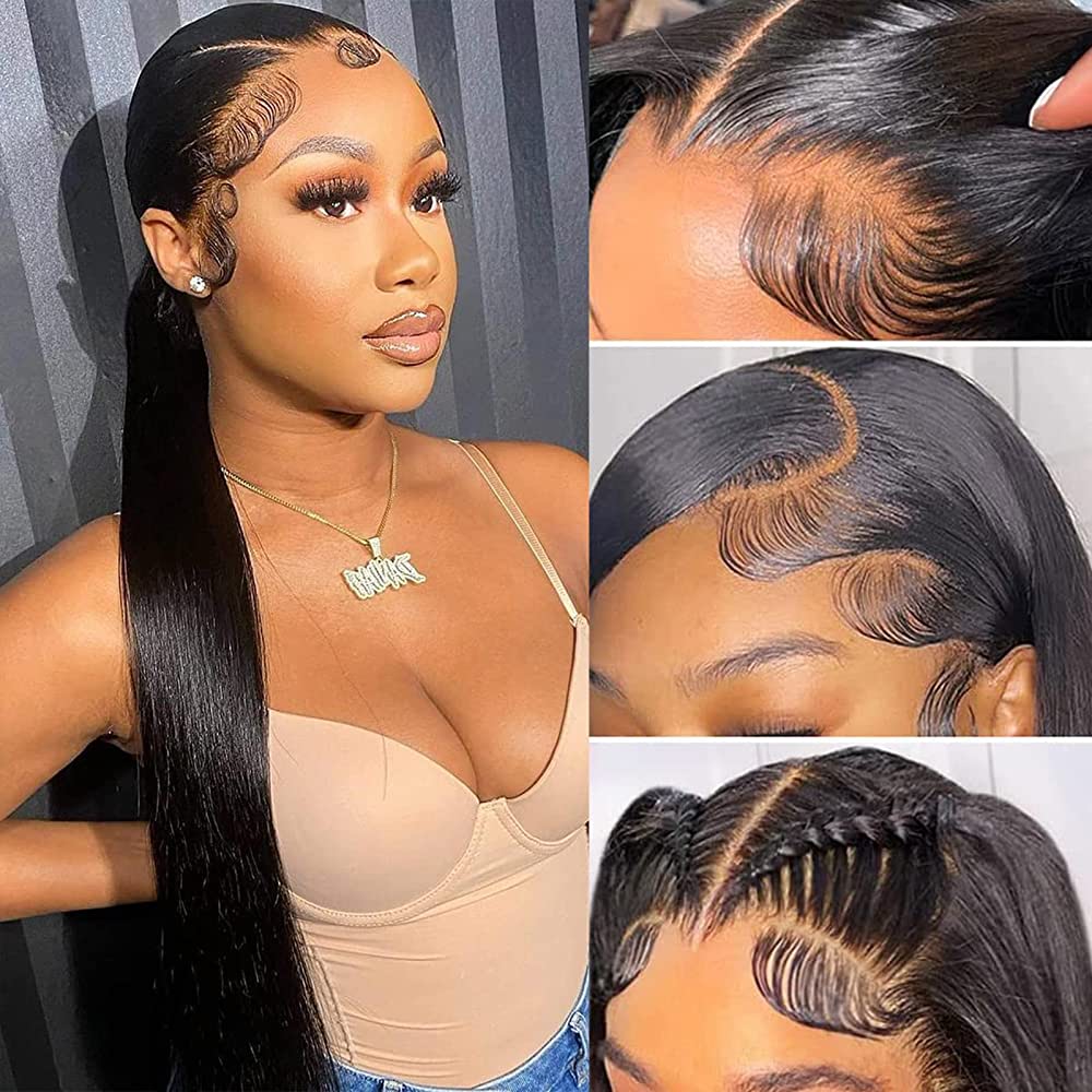 Long Length Body Wave/Straight Natural Black 13x4 Lace Front Human Hair Wigs